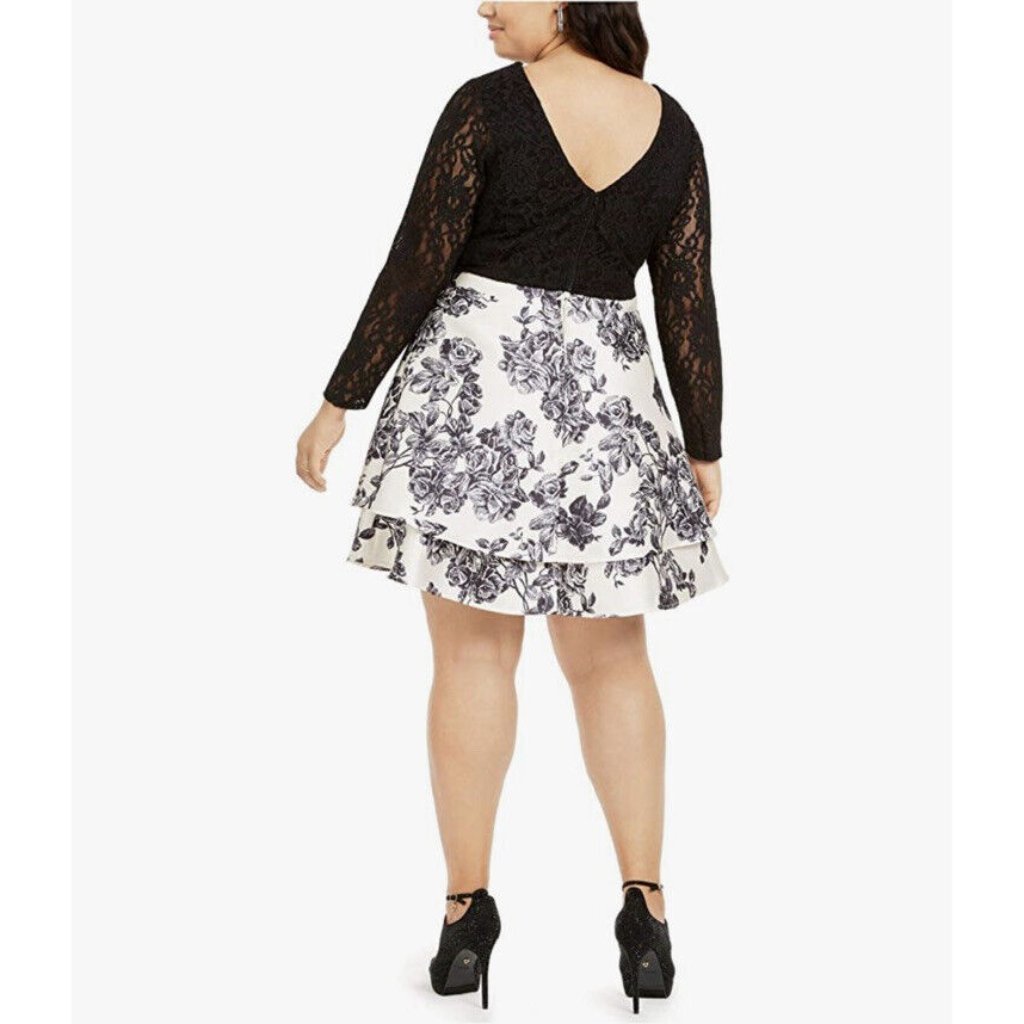 City Studio Women Lace Floral Printed Black-Ivory Skirt 24w — image 2 of 5